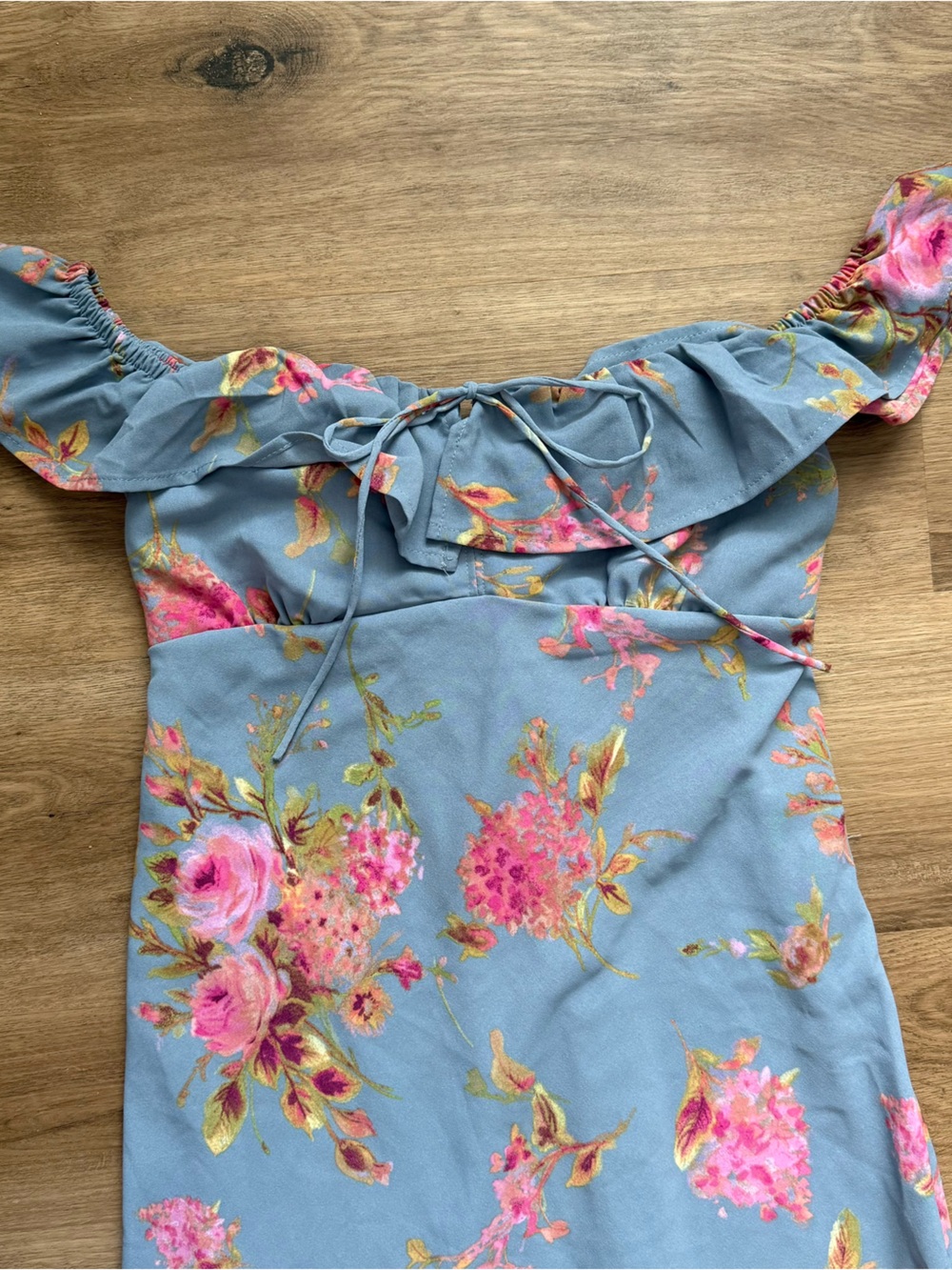 Wild Fable Powder Blue Floral Ruffle-Shoulder M Dress Fairy Ethereal Whimsy - Picture 3 of 9